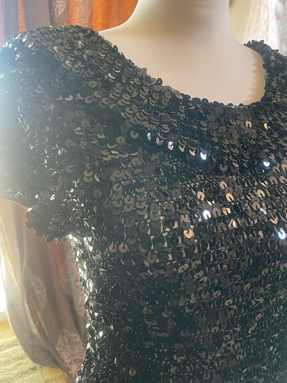 Vintage 90’s Gothic Linea Domani Black Sequin Mesh Top Women's  Gothic Whimsy Sm - Picture 3 of 8
